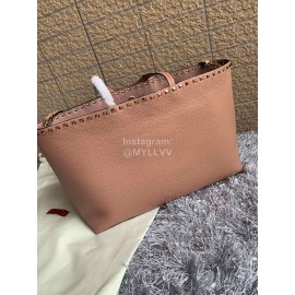 Valentino Calf Magnetic Buckle Shopping Bag Pink 0071