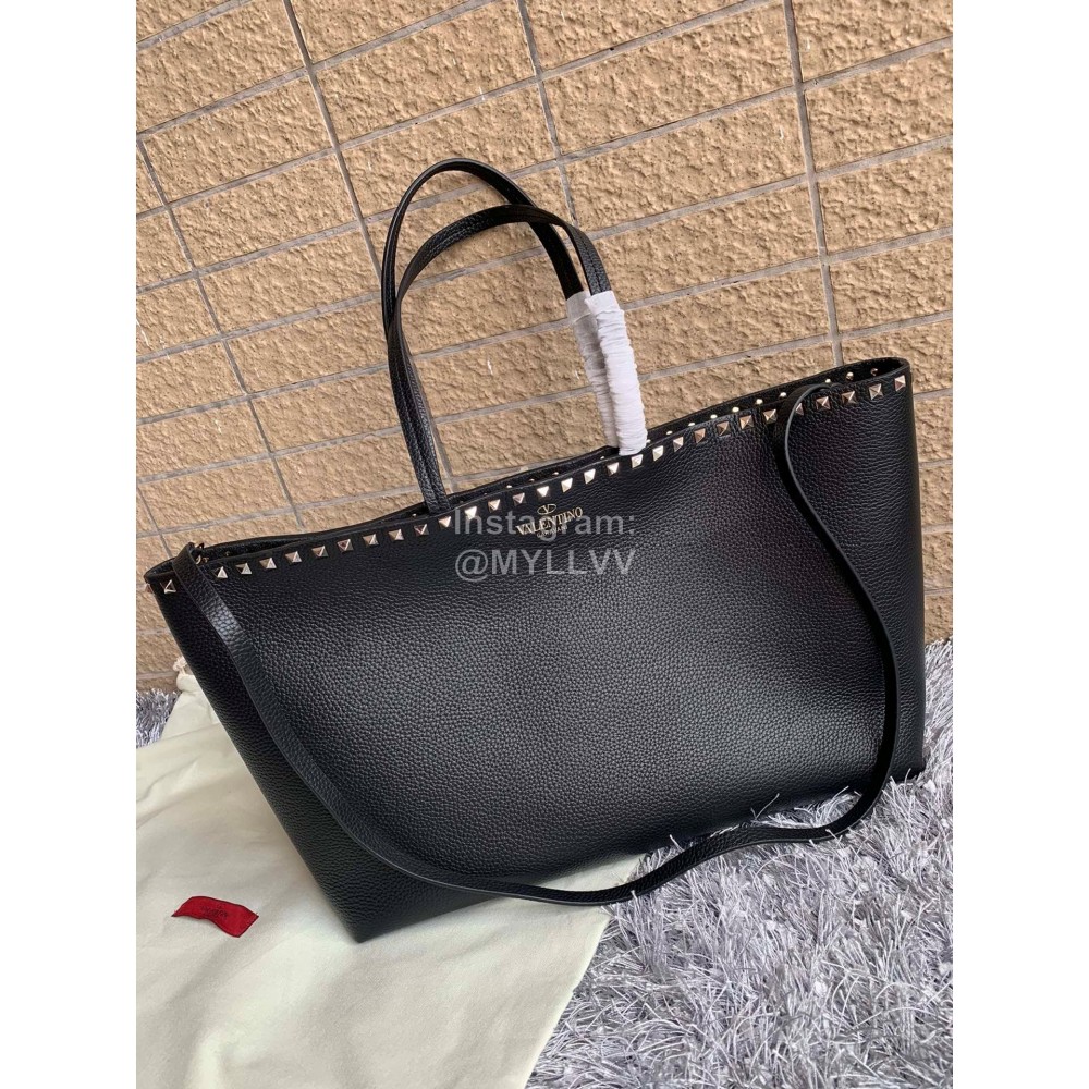 Valentino Calf Magnetic Buckle Shopping Bag Black 0071