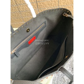 Valentino Calf Magnetic Buckle Shopping Bag Black 0071