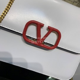 Valentino Large V-Button Retro Shoulder Bag White 0074l