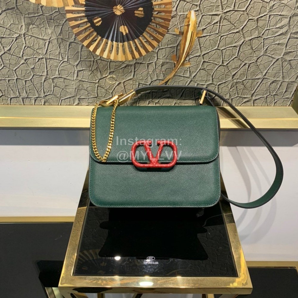 Valentino Large Palmprint V-Button Retro Shoulder Bag Green 0074l