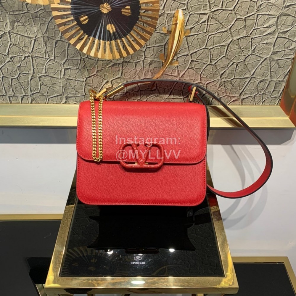 Valentino Large Palmprint V-Button Retro Shoulder Bag Red 0074l