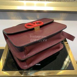 Valentino Large Palmprint V-Button Retro Shoulder Bag Wine Red 0074l