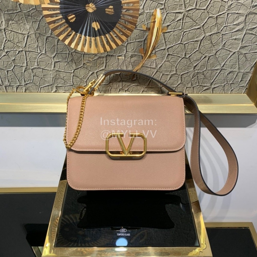 Valentino Large Palmprint Gold V-Button Retro Shoulder Bag Pink 0074l