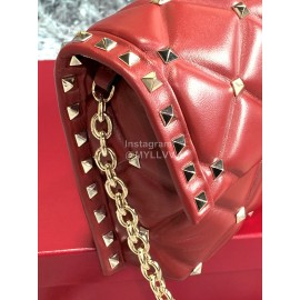 Valentino Lambskin Messenger Bag Handbag For Women Red 0058