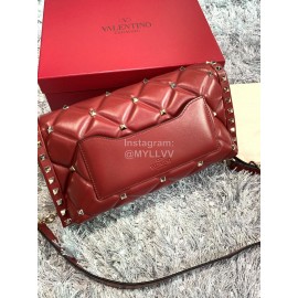 Valentino Lambskin Messenger Bag Handbag For Women Red 0058