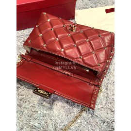 Valentino Lambskin Messenger Bag Handbag For Women Red 0058