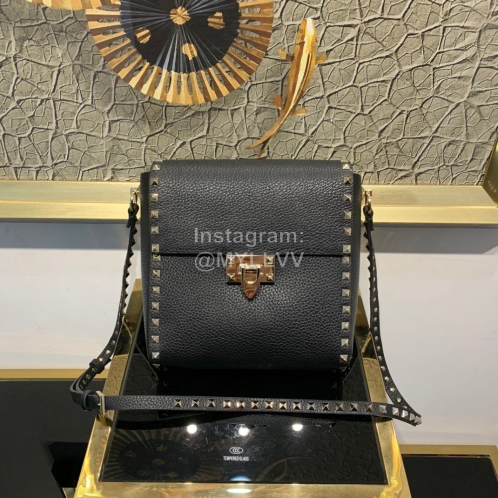 Valentino Leather Flip Bag Messenger Bag Black 0086