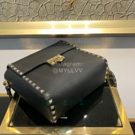 Valentino Leather Flip Bag Messenger Bag Black 0086