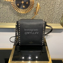Valentino Leather Flip Bag Messenger Bag Black 0086