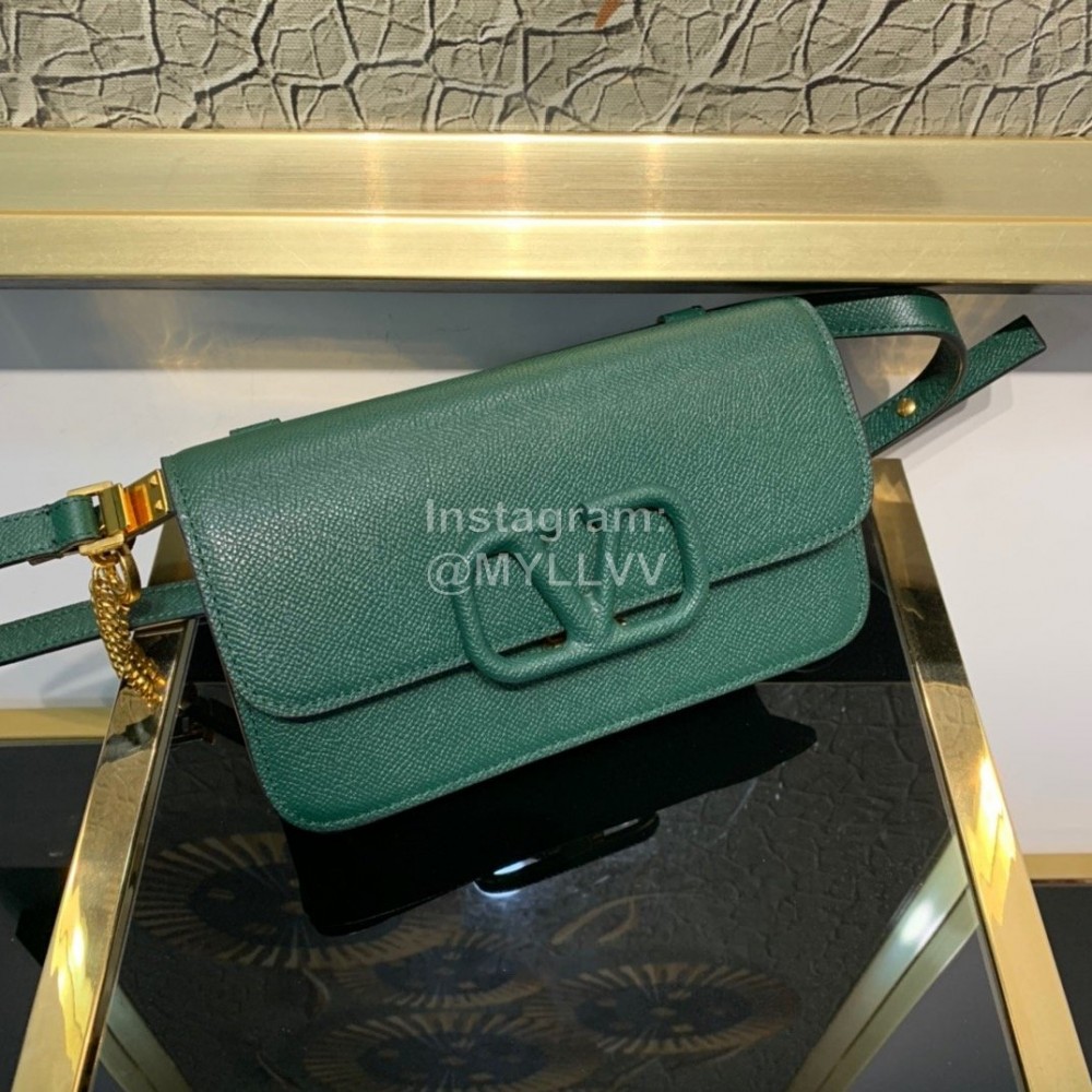 Valentino Fashion Leather Waist Bag Messenger Bag Green 0075