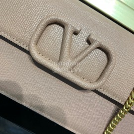 Valentino Palmprint Leather Chain Wallet Pink 0093