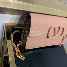 Valentino Palmprint Leather Chain Wallet Pink 0093