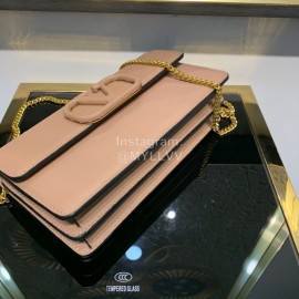 Valentino Palmprint Leather Chain Wallet Pink 0093