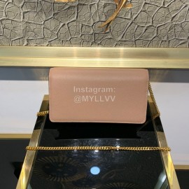 Valentino Palmprint Leather Chain Wallet Pink 0093