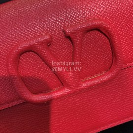 Valentino Palmprint Leather Chain Wallet Red 0093