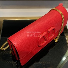 Valentino Palmprint Leather Chain Wallet Red 0093