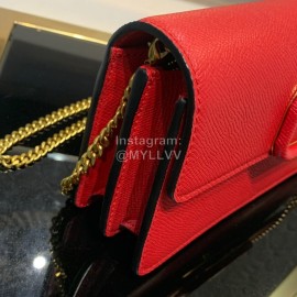 Valentino Palmprint Leather Chain Wallet Red 0093
