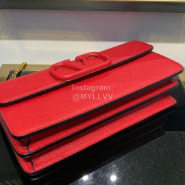 Valentino Palmprint Leather Chain Wallet Red 0093