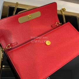 Valentino Palmprint Leather Chain Wallet Red 0093