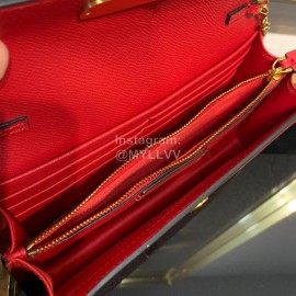 Valentino Palmprint Leather Chain Wallet Red 0093
