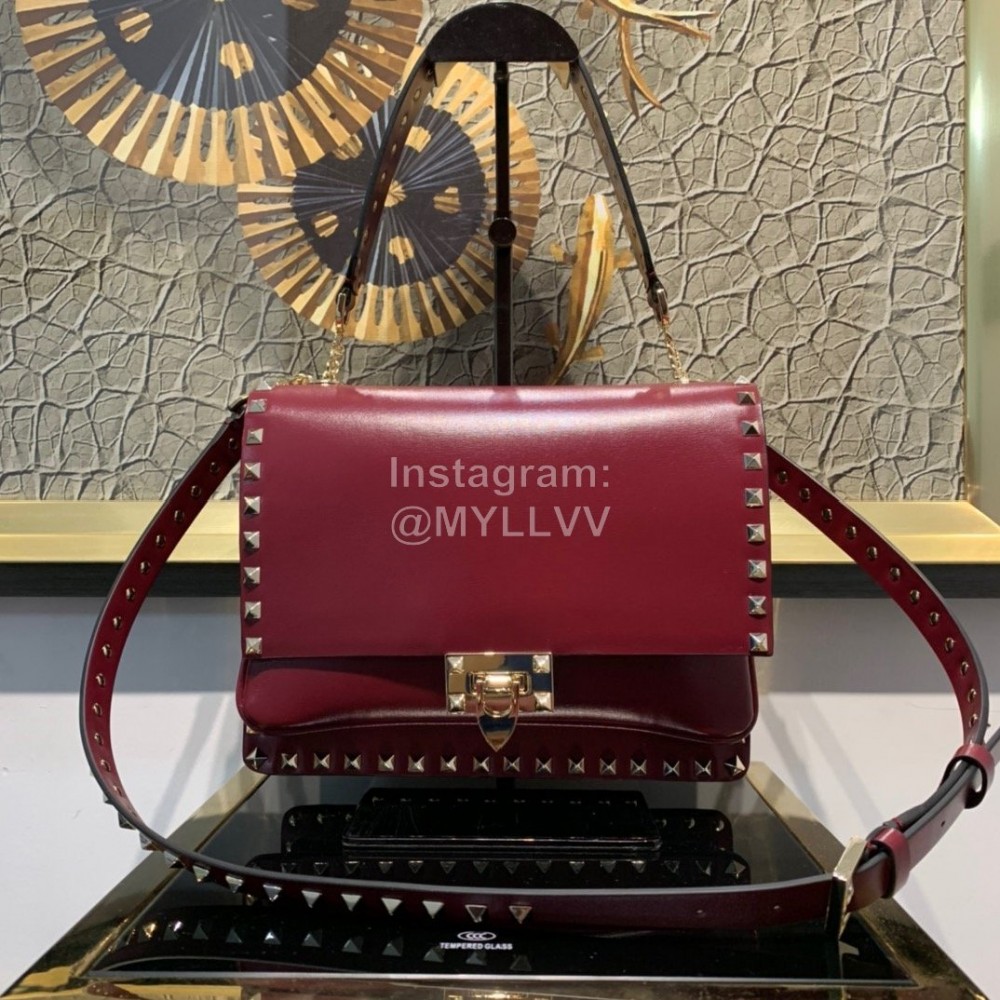 Valentino Fashion Flip Crossbody Bag Wine Red 1043