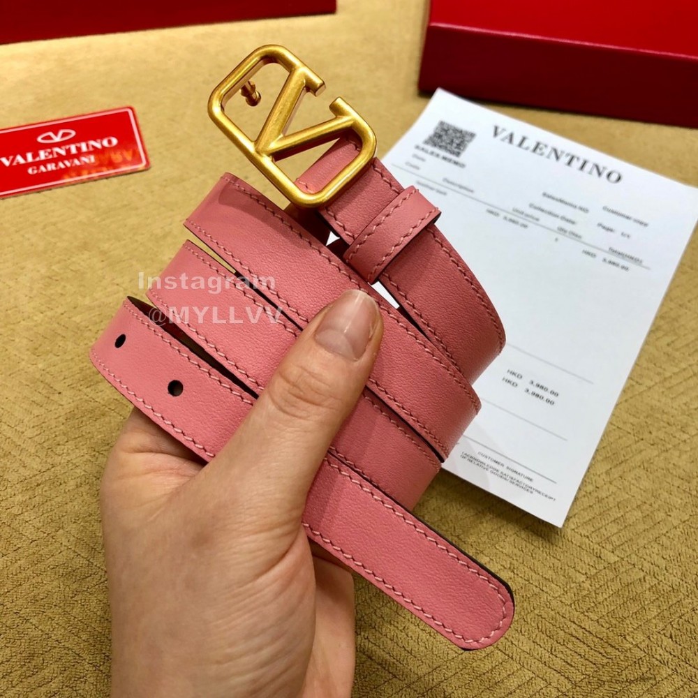 Valentino Calf Leather Gold Metal Buckle Belt Pink