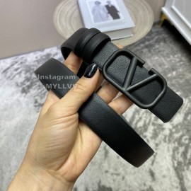Valentino Classic Black Calf Leather Metal Buckle Belt 30mm