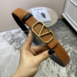 Valentino Classic Black Calf Leather Metal Buckle Belt Brown