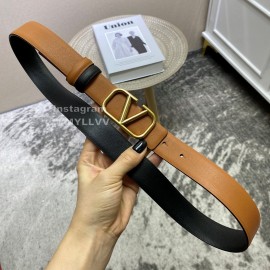 Valentino Classic Black Calf Leather Metal Buckle Belt Brown