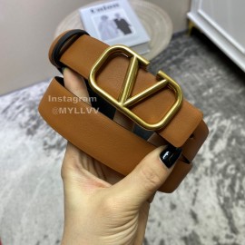 Valentino Classic Black Calf Leather Metal Buckle Belt Brown