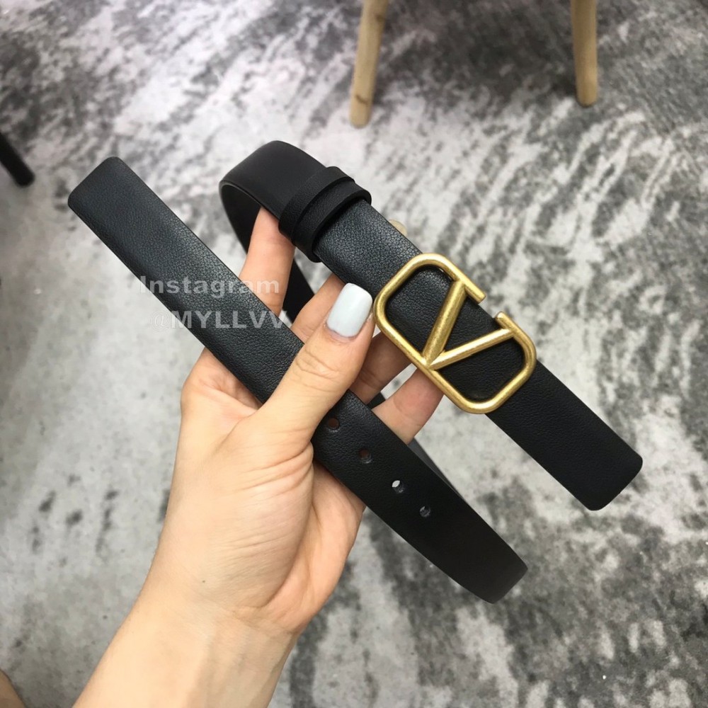 Valentino Calf Leather Gold Metal Buckle 25mm Belt Black