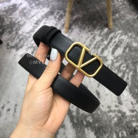 Valentino Calf Leather Gold Metal Buckle 25mm Belt Black