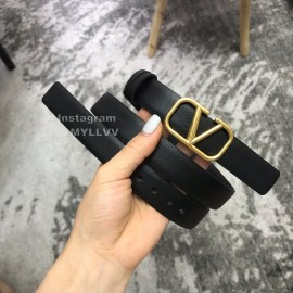 Valentino Calf Leather Gold Metal Buckle 25mm Belt Black