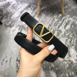 Valentino Calf Leather Gold Metal Buckle 25mm Belt Black