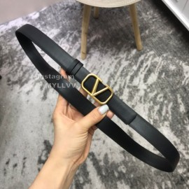 Valentino Calf Leather Gold Metal Buckle 25mm Belt Black