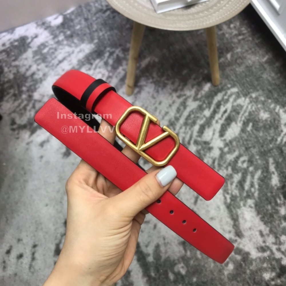 Valentino Calf Leather Gold Metal Buckle 25mm Belt Red
