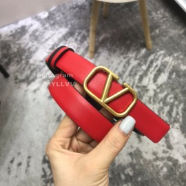 Valentino Calf Leather Gold Metal Buckle 25mm Belt Red