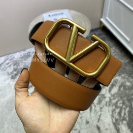 Valentino New Calf Leather Pure Copper Buckle Belt Brown