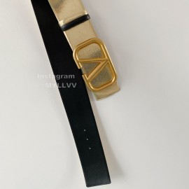 Valentino New Gold Calf Leather Pure Copper Buckle 70mm Belt