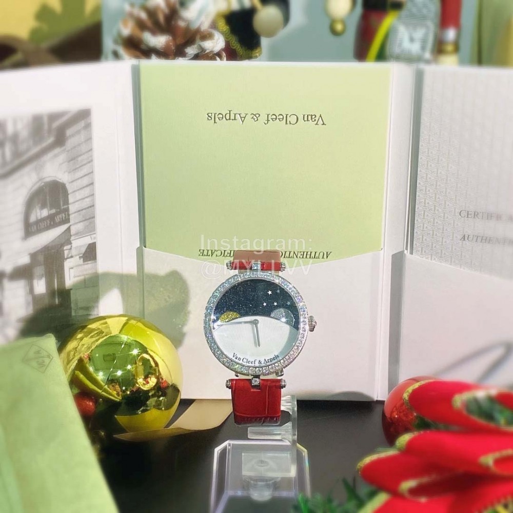 Van Cleef Arpels Vca Factory Leather Strap Watch Red