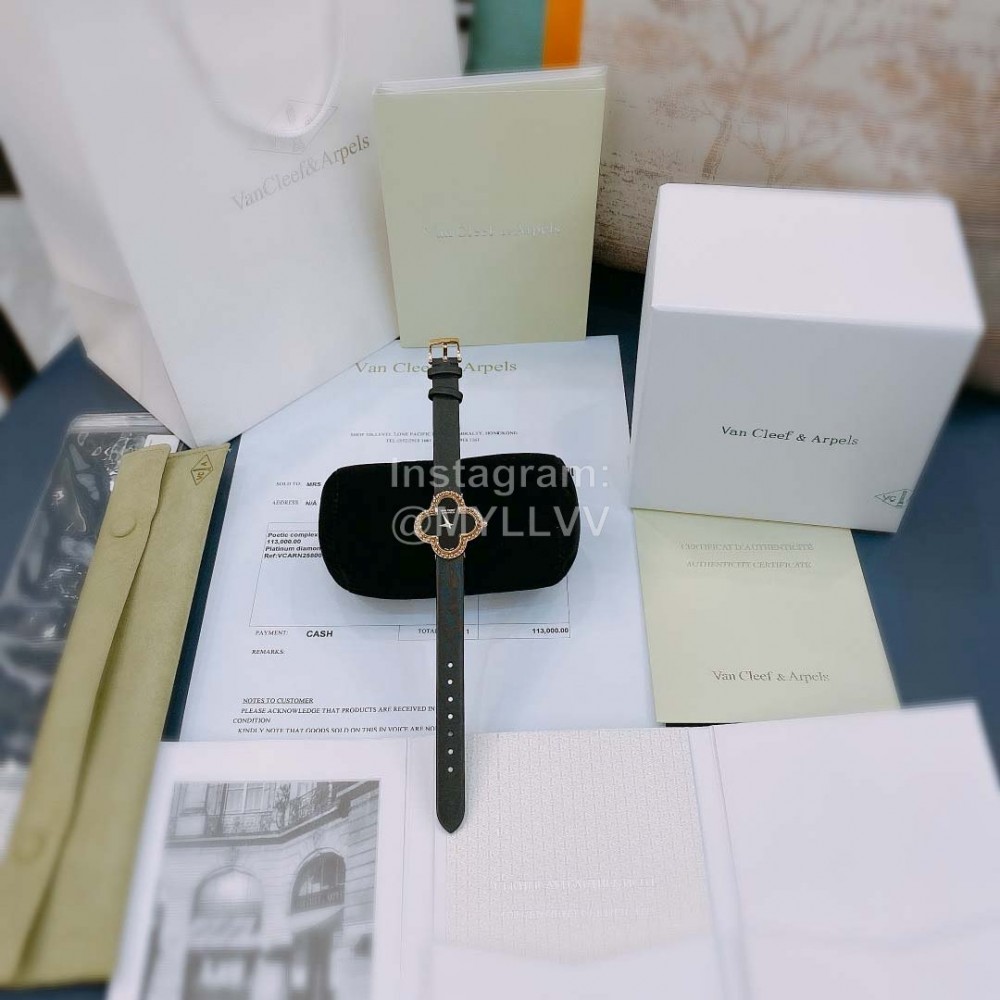 Van Cleef Arpels Vca Factory Silk Cowhide Strap Watch Black