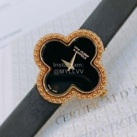 Van Cleef Arpels Vca Factory Silk Cowhide Strap Watch Black