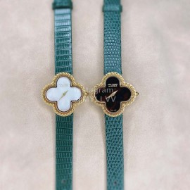 Van Cleef Arpels 30mm Dial Green Leather Strap Quartz Watch