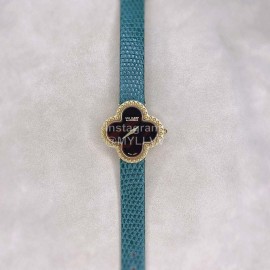 Van Cleef Arpels 30mm Dial Green Leather Strap Quartz Watch
