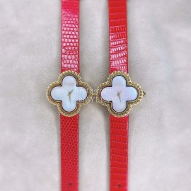 Van Cleef Arpels 30mm Dial Leather Strap Quartz Watch Red