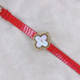 Van Cleef Arpels 30mm Dial Leather Strap Quartz Watch Red