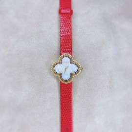 Van Cleef Arpels 30mm Dial Leather Strap Quartz Watch Red