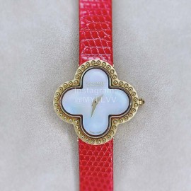 Van Cleef Arpels 30mm Dial Leather Strap Quartz Watch Red