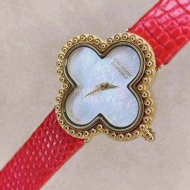 Van Cleef Arpels 30mm Dial Leather Strap Quartz Watch Red